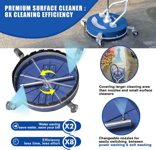 Miniatura 3 de MEKOH Limpiador de superficie para lavadora a presión de 20 pulgadas, 4500 PSI, accesorio de limpiador de superficie con ruedas, accesorio