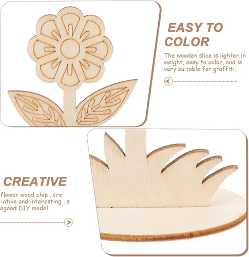 Miniatura 8 de EXCEART 20 plantillas de flores de madera DIY para pintar recortes florales sin terminar