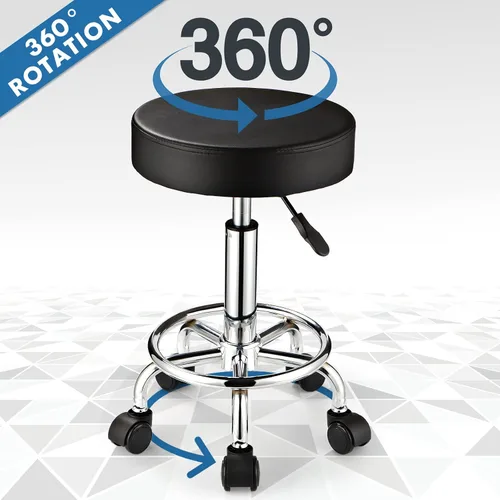 Miniatura 4 de Taburete ajustable con ruedas Taburete redondo con ruedas para silla de oficina de masaje de spa (negro)