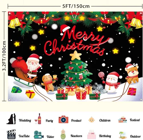 Miniatura 3 de Banner Telón de Fondo Feliz Navidad Suministros de Decoraciones de Fiesta Navideña de Santa Nieve Invernal Árbol de Navidad Fiesta Navideña Fondo