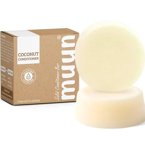 Muun Barra acondicionador de coco (paquete de 2) – Rica nutritiva y voluminizadora – Barra de jabón sólida hidratante y fortalecedora del cabello,