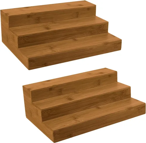 Organizador de estantes de especias de bambú MillTu para gabinete, 3 niveles, estante de encimera para cocina, juego de 2 (marrón)