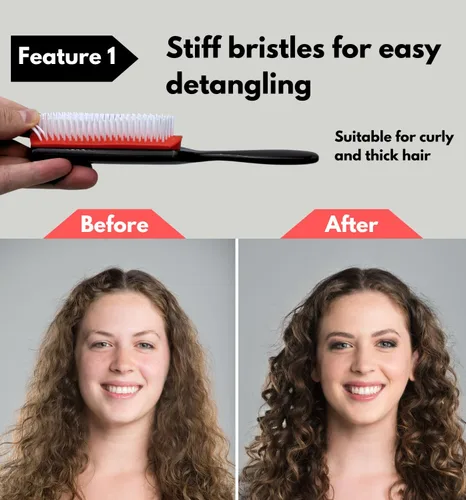 Miniatura 3 de MDSTYLE Cepillo para cabello rizado, grueso, ondulado y enrollado, definición de rizos, desenredante, peinado, secado por soplado, moldeador