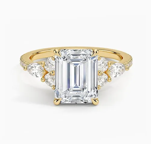 Miniatura 4 de IGI 2.56 Carat White Emerald Excellent Cut Four Claw Prongs Lab Created Diamond Engagement Ring With Side Marquise and Round Lab Diamonds In 14k
