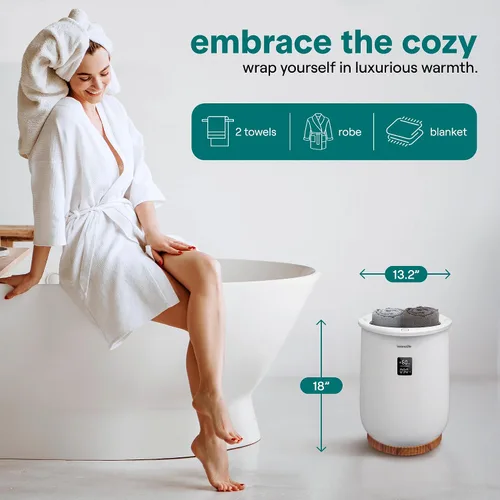 Miniatura 2 de SereneLife - Calentador de toalla con pantalla digital en cubo; calentador de toallas grande de color blanco para spa y baño, regalos de calentador