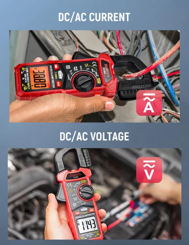 Miniatura 4 de KAIWEETS Multímetro de Pinza Digital con Mordaza en Forma de D para Corriente y Voltaje CA/CC, Probador de Voltaje de Rango Automático de 4000