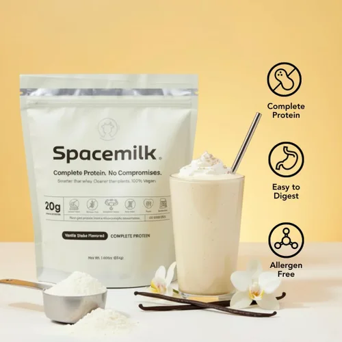 Miniatura 2 de Spacemilk Vanilla Shake - Proteína vegana en polvo, 0.71 onzas de proteína completa, PDCAAS 1.0, cero azúcar, sin alérgenos, sin lácteos, sin