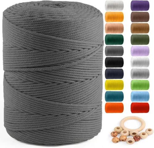 Miniatura 43 de Cuerda de algodón para macramé de 5 mm x 109 yardas, ZUEXT 100% natural hecha a mano, cuerda de algodón trenzada de 4 hebras para colgar plantas