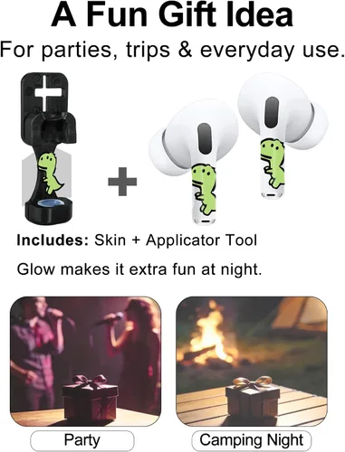 Miniatura 9 de RockMax Piel de dinosaurio brillante para AirPods, fácil de identificar, envolturas adhesivas universales para AirPods Pro 3/2/1 y Gen 1/2/3/4