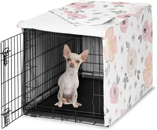 Miniatura 20 de Sweet Jojo Designs Cubierta para jaula de perro de 36 pulgadas (Boho Floral Rosa/Gris) para niñas, cubierta para perrera