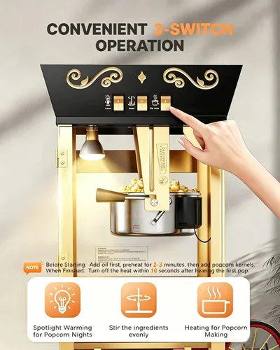 Miniatura 5 de Carrito de máquina de palomitas mejorado de 12 oz, máquina para hacer palomitas de maíz con hervidor de acero inoxidable que hace hasta 48 tazas