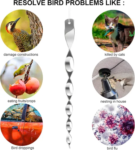 Miniatura 7 de Hausse Paquete de 10 Disuasorios de Aves para Exterior, Reflectores de Plástico Plateados Colgantes Repelentes de Aves, Dispositivos Reflectantes