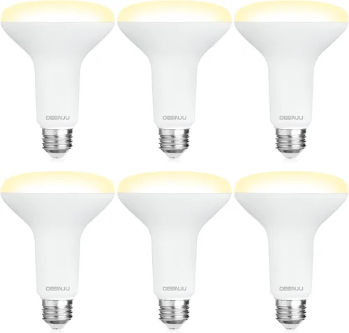 DEGNJU Paquete de 6 bombillas LED empotradas BR30, bombillas de inundación regulables para interiores, CRI80 7 W, equivalente a 65 W, 2700 K, blanco