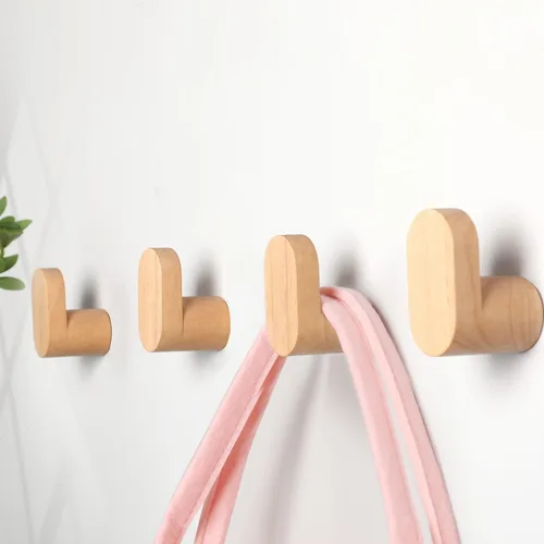 Miniatura 2 de Ganchos de pared de madera, paquete de 2 ganchos de madera modernos minimalistas montados en la pared, perchero de pared de abrigo de madera