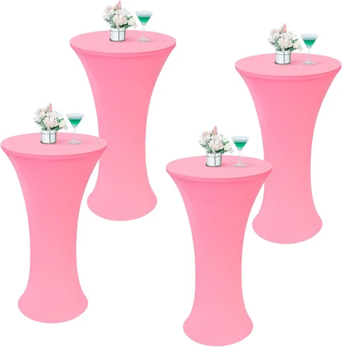 Miniatura 9 de Wolkemer 4 piezas manteles redondos negros de 24x43 pulgadas ajustados elásticos para mesa de cóctel highboy para banquete bar fiesta pub boda