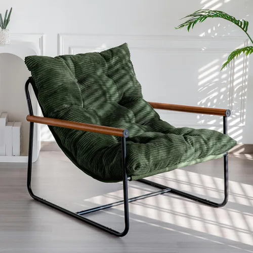 Miniatura 11 de MAXYOYO Silla de Acento Moderna, Silla Cómoda de Sala de Estar con Marco de Metal y Reposabrazos de Madera, Sillón Tapizado con Cojín Suave