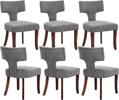 Miniatura 20 de Juego de 2 sillas de comedor modernas de mediados de siglo, sillas de comedor tapizadas en tela de chenilla con respaldo curvado y ribete