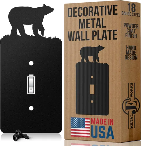 Miniatura 2 de Bear - Placa de pared para interruptor de luz (palanca simple, negro) - Fabricado en Estados Unidos