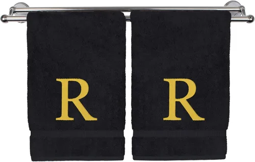 Miniatura 143 de Toalla de mano monogramada, regalo personalizado, juego de 2 - Toalla bordada con letra de bloque dorada - Extra absorbente 100% algodón turco