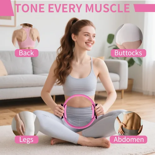 Miniatura 7 de Kit esencial de pilates para mujer, kit de pilates para el hogar con bola de 9.8 pulgadas, bandas de resistencia, círculo mágico, accesorios, juego