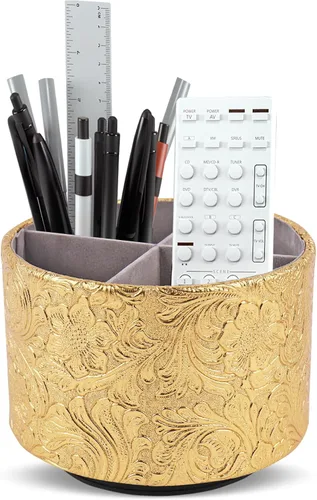 Miniatura 10 de lizimandu Organizador Redondo de Cuero para Suministros de Arte, Soporte para Control Remoto, Rotación de 360 Grados, Soporte Multifuncional