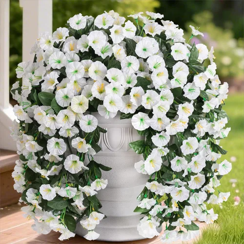 Miniatura 12 de Flores Artificiales Falsas Colgantes Plantas para Decoración de Exterior Invierno Verano, 2PCS Flores de Margarita de Seda Sintética de Aspecto Real