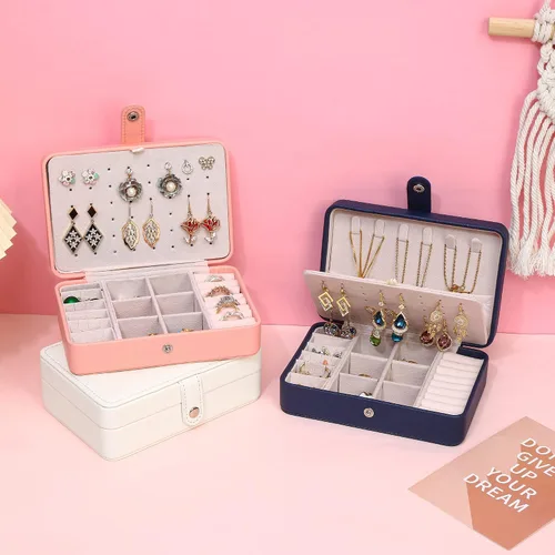 Miniatura 8 de Joyero pequeño, mini estuche de almacenamiento de joyas de viaje, organizador de joyas portátil para anillos, aretes, collares, regalo para mujeres