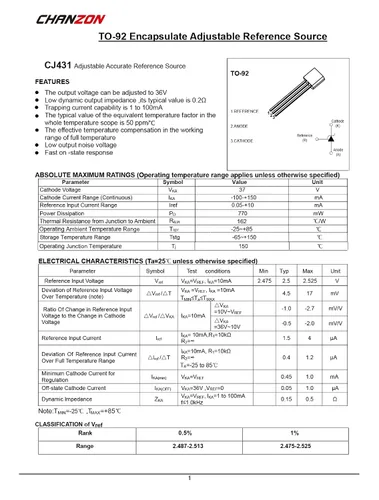 Miniatura 4 de Chanzon TL431 TO-92 Regulador de voltaje ajustable positivo IC, regulador positivo de tres terminales para administración de energía