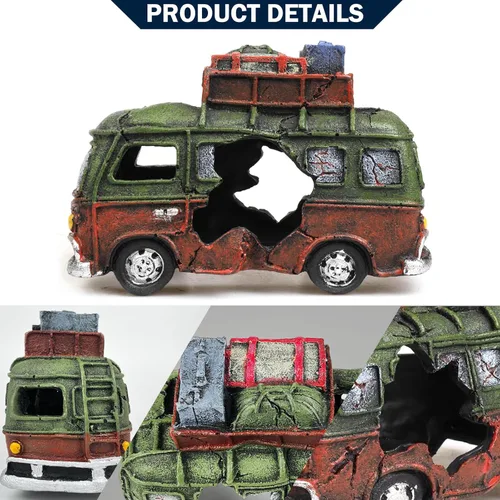 Miniatura 5 de Adorno de acuario de restos de automóvil, restos de automóvil para pecera, decoración de paisaje subacuático, escondites de cuevas, suministros