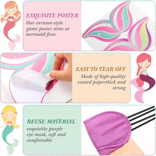Miniatura 4 de Juego de fiesta de sirena con cola adhesiva Faccito Juego de sirena Incluye póster grande de 21 x 28 pulgadas 24 piezas de pegatinas reutilizables