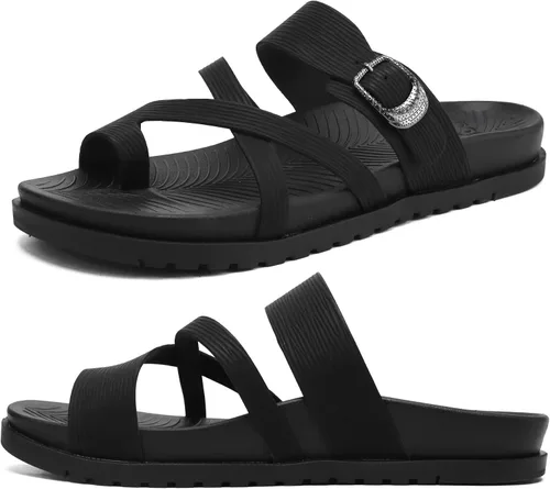 Miniatura 9 de KuaiLu - Sandalias ortopédicas para mujer con cómodo soporte de arco y amortiguación de tapete de yoga, sandalias planas de moda de verano de playa