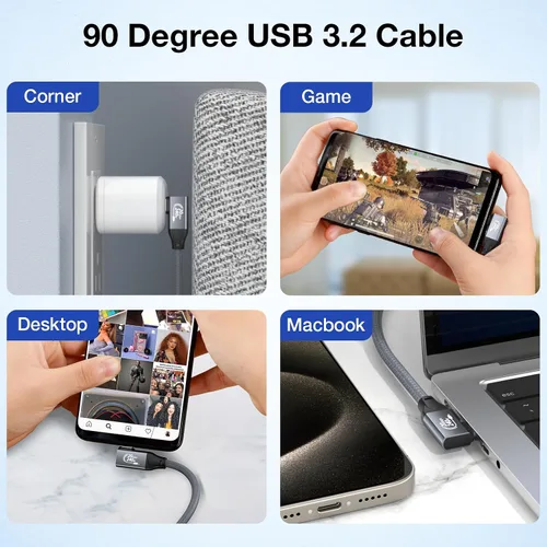 Miniatura 6 de QCEs Cable de monitor USB C en ángulo recto de 3.3 pies con salida de video a monitor portátil 8K USB C 3.2 Gen 2x2 Cable de video de 20 Gbps