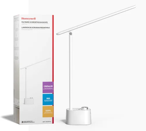 Honeywell Lámpara de escritorio LED mejorada - H01 Pro Sunturalux™ Luz de escritorio plegable con puerto de carga USB A+C, lámpara de mesa regulable