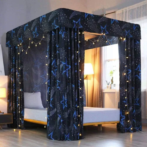 Miniatura 11 de Mengersi Cortina de cama con poste de cuatro esquinas de princesa para niñas, adultos y niños (tamaño matrimonial, mariposa azul)