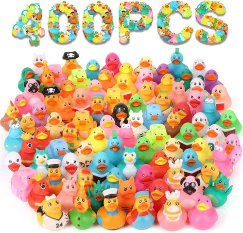 Miniatura 11 de Paquete de 100 patos de goma al por mayor, patitos surtidos para Jeeps Ducking, patitos de goma para juguetes de baño para bebés, juguetes de baño