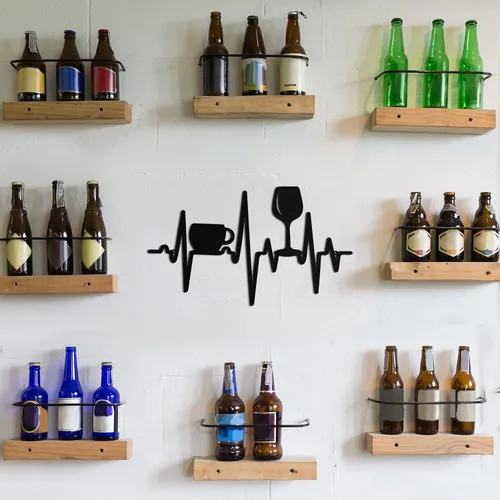Miniatura 5 de Blulu Heartbeat - Cartel de café y bar de vinos de 15.75 x 9.04 pulgadas, decoración de pared rústica de metal negro para colgar en la pared