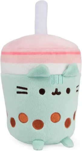 Miniatura 3 de GUND Pusheen Gato de Peluche Taza de Té Boba Animal de Peluche para Edades 8 y Más, Verde/Rosa, 6