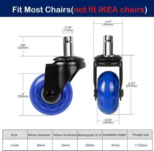 Miniatura 2 de Hirate - Rueda de repuesto para silla de oficina, ruedas de 2 pulgadas de alta resistencia para escritorio, ruedas rodantes suaves y seguras