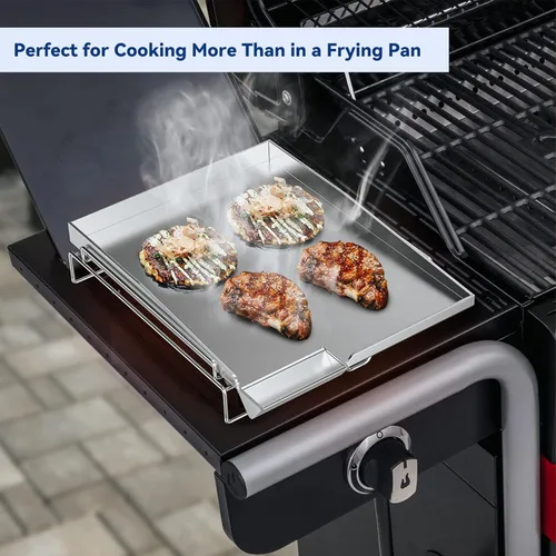Miniatura 6 de Skyflame Plancha universal de acero inoxidable, parrilla de gas plana con rejilla extraíble y bordes elevados, apto para la mayoría de parrillas