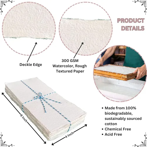 Miniatura 2 de Papel de algodón de 10.58 oz/m², suave, texturizado, hecho a mano, para invitaciones, obras de arte, papelería y manualidades (paquete de 25)