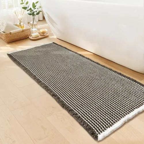 Miniatura 21 de Tapete de baño estilo gofre, tapete de baño bohemio, antideslizante, lavable, súper absorbente y de secado rápido, tapetes de baño pequeños, Caqui