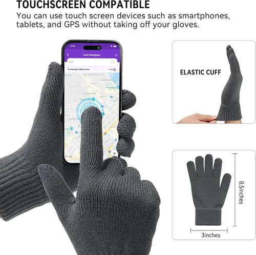Miniatura 30 de OZERO Juego de 3 piezas de gorro de invierno y bufanda para mujeres y hombres: guantes para pantalla táctil, gorro de punto, calentador de cuello