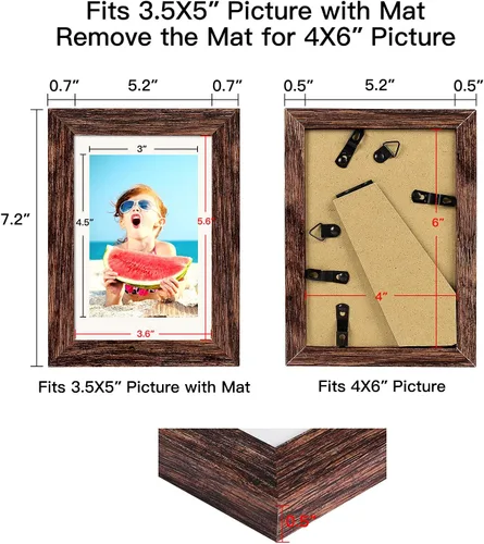 Miniatura 4 de BAIJIALI Juego de 4 portarretratos de 4 x 6 con patrón de madera negra, para exhibir fotos de 3.5 x 5 con paspartú o 4 x 6 sin paspartú, formatos