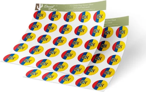 Calcomanía de vinilo con la bandera del país de Ecuador, 1 pulgada, redonda, dos hojas, 50 piezas en total, con logotipo para niños, álbum de
