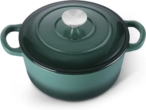 Miniatura 17 de E-far - Horno holandés de 6 cuartos de galón, esmaltado de hierro fundido con tapa, olla de cocina redonda antiadherente para Naranja