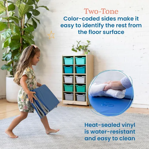 Miniatura 5 de ECR4Kids Alfombrilla de descanso plegable para uso diario, 4 secciones, 1 pulgada, almohadilla para dormir, azul/gris, paquete de 5