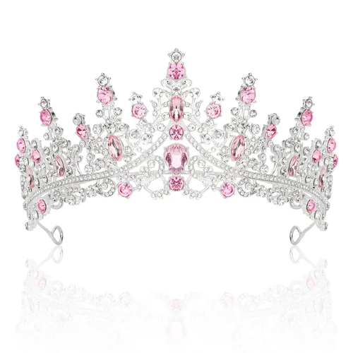 Miniatura 11 de CURASA Coronas de reina de cristal azul real, hermosas tiaras para princesas y niñas, coronas de cumpleaños para mujeres, exquisitos accesorios