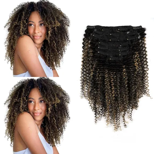 Miniatura 17 de Sassina Extensiones de Cabello Humano Rizado Afro Grueso Real con Clip 3B 4A Color Natural Invisible Sin Costuras Remi Clip Para Mujeres