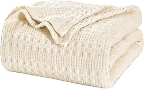 Miniatura 41 de PHF - Manta tejida de punto gofre 100% algodón, suave, ligera, transpirable, acogedora, de verano, para sofá y cama, tejida, estética, decoración