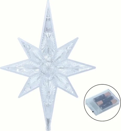 Miniatura 9 de Alpine Corporation Copo de nieve de 13 pulgadas de alto con 8 puntos para árbol con 11 luces LED blancas frías, decoración navideña con función
